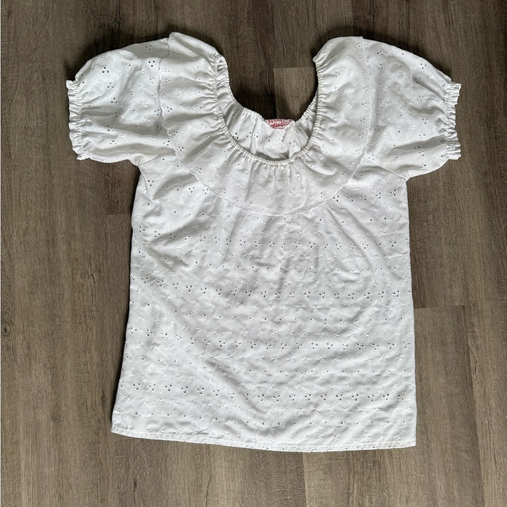 Vintage H Bar C Western Wear Cotton Eyelet Puff Sleeve Top